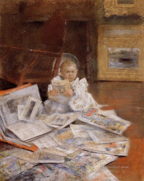 Niño con grabados William Merritt Chase Pinturas al óleo